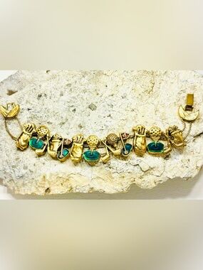 Vintage Gold Toned Golfers Charm Slider Bracelet